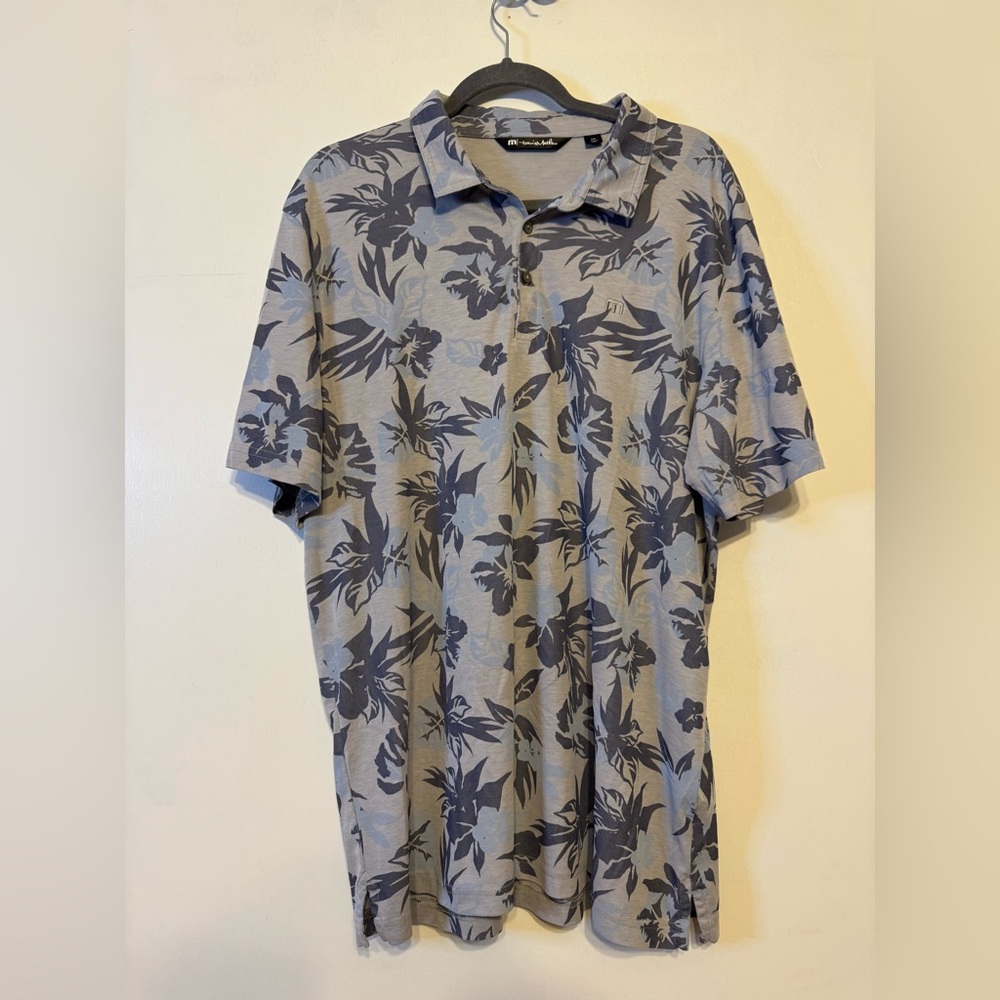 Travis Mathew Grey and Blue Floral Polo Shirt